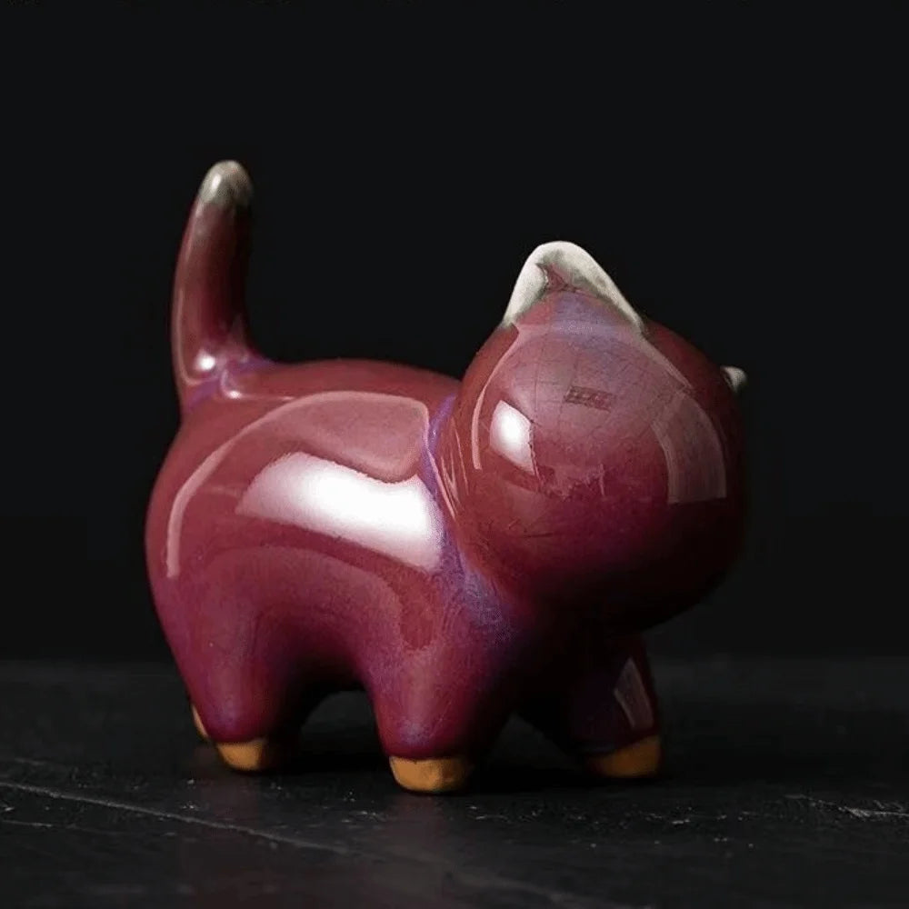 Skulptur Felis Glaserad Keramik
