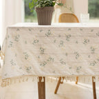1PCS Beige Daisy Lace Tassels Cotton Tablecloth Tea Table, Table Cover For Farmhouse Kitchen Picnic Wedding Dining Room Deco
