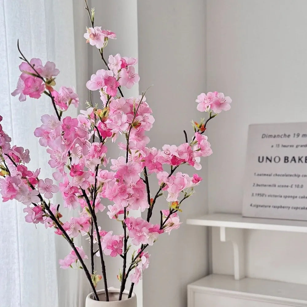 Pink Artificial Sakura Flower Decorative Silk Artificial Faux Plants Long Branches Peach Fake Cherry Blossoms Wedding Decoration