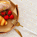 1PCS Beige Daisy Lace Tassels Cotton Tablecloth Tea Table, Table Cover For Farmhouse Kitchen Picnic Wedding Dining Room Deco