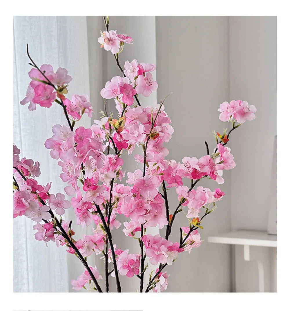 Pink Artificial Sakura Flower Decorative Silk Artificial Faux Plants Long Branches Peach Fake Cherry Blossoms Wedding Decoration