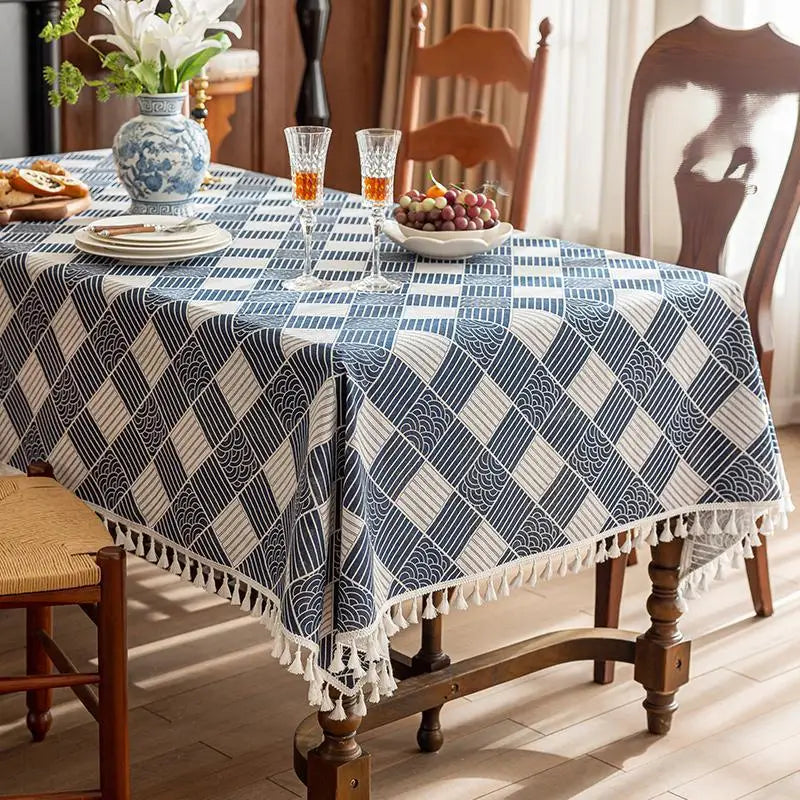 Flower Printed Table Cover with Tassels Cotton Linen Table Cloth Naturally Breathable and Comfortable nappe de table Luxury 식탁보