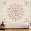 Boho Mandala Tapestry – Beige Floral Pattern Wall Art, Bohemian Decor for Bedroom, Living Room,150x300cm59x118in