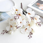 Red White 5 Forks 20 Head Artificial Magnolia Flower For Home Living Room Table Decoration Bride Wedding Party Flower Bouquet