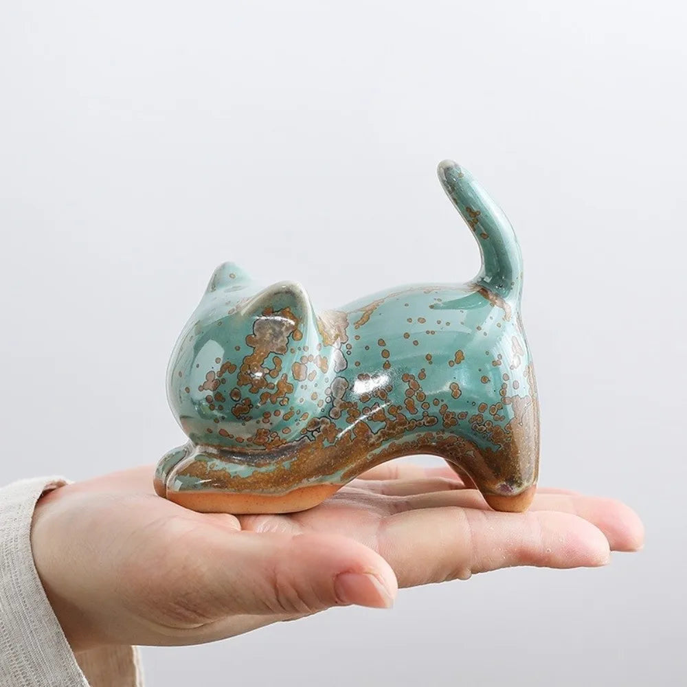 Skulptur Felis Glaserad Keramik