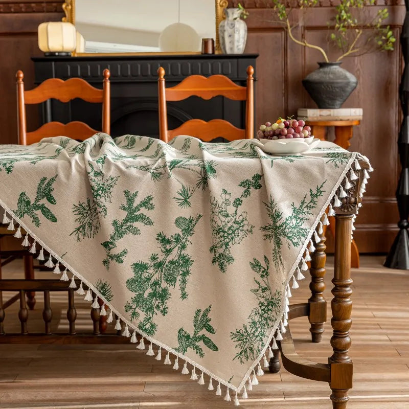 Flower Printed Table Cover with Tassels Cotton Linen Table Cloth Naturally Breathable and Comfortable nappe de table Luxury 식탁보