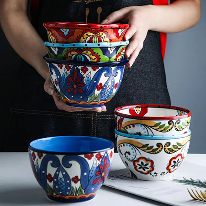 Bohemian Hand-Painted Ceramic Bowls for Home Use