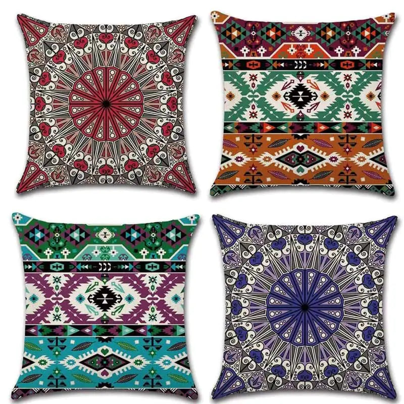 Set of 4 Cotton Linen Square Decorative Pillow Covers 18x18 (MANDALA Kuddset)