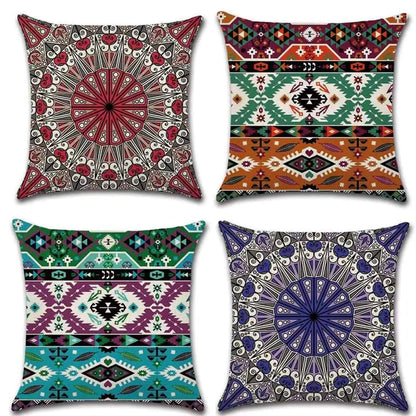 Set of 4 Cotton Linen Square Decorative Pillow Covers 18x18 (MANDALA Kuddset)