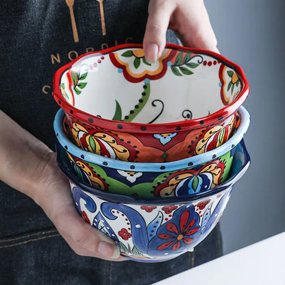 Bohemian Hand-Painted Ceramic Bowls for Home Use