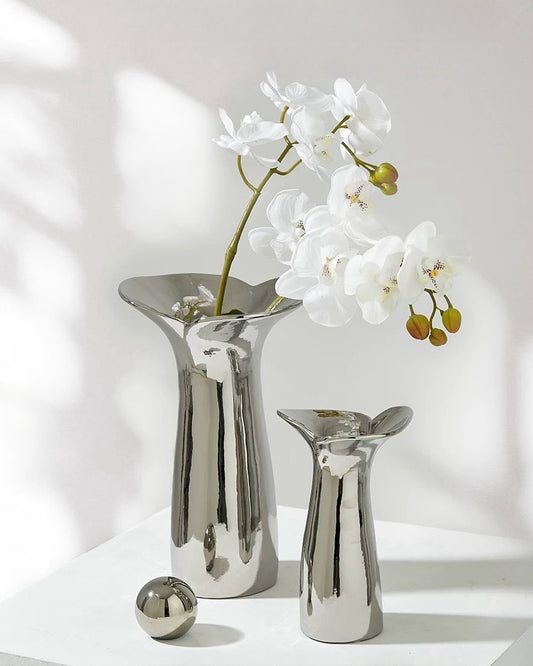 Handmade Modern Silver Bloom Vase, Ceramic Botanica Centrepiece Vase