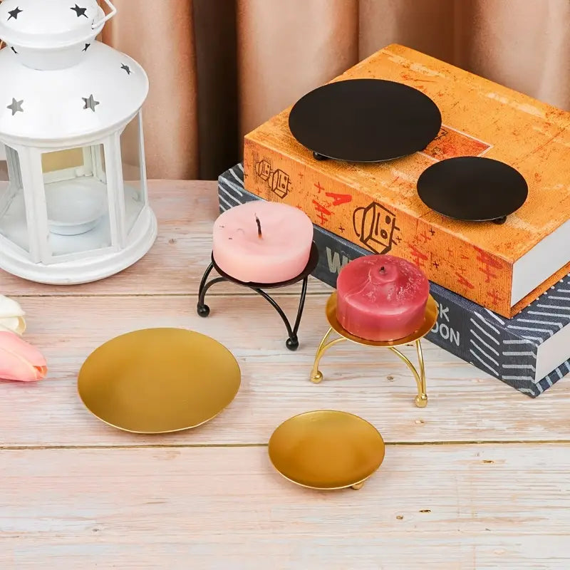 Black Gold Round Candle Holder Wrought Iron Candelabra