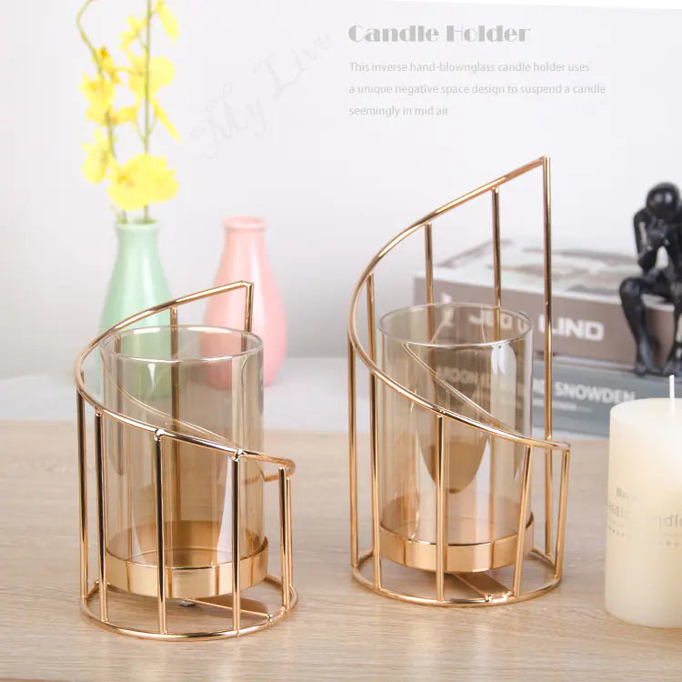 Nordic Geometric Candle Holder, Electroplated Iron Craft