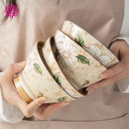 Camellia Ceramic Bowls for Ice Cream, Soup, and Snacks